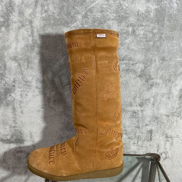 Juicy Couture AOP Suede Mid Calf tall Boots women’s Size 8.5 Brown - Picture 9 of 14